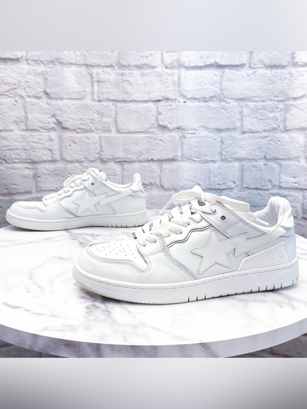 A Bathing Ape Sk8 Sta #3 M1 Triple White Sneakers 26.5cm Good - Picture 2 of 10